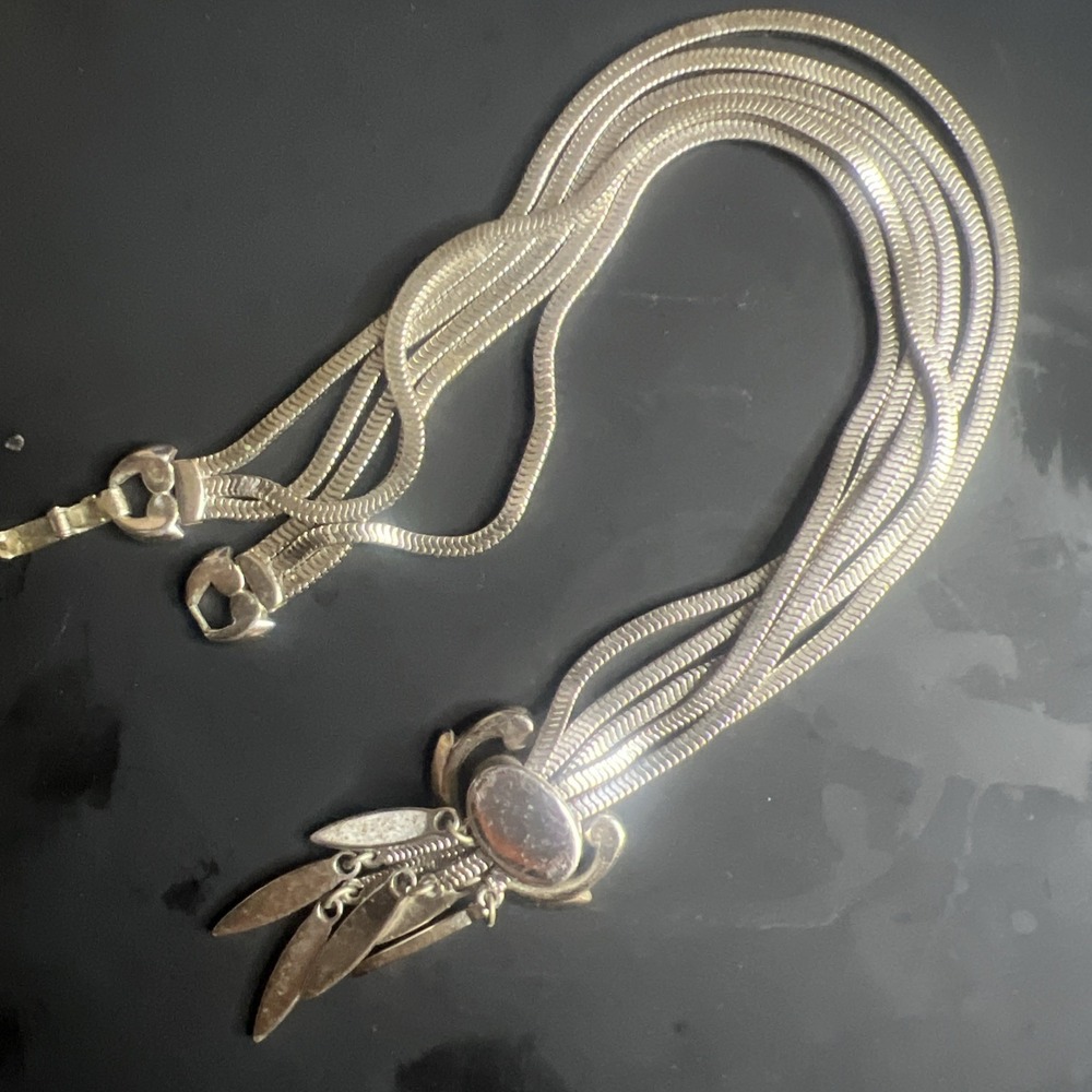 Vintage 1963 MONET Priscilla Snake Chain Slide Necklace Tassel Lariat Silver